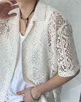 レースオープンカラーシャツ/FL lace open collar shirt (2 colors)