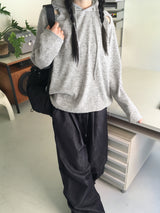 Onbi shoulder slit string boxy long sleeve hooded t-shirt