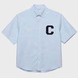 Cパッチユニセックス半袖オクスフォードシャツ / C Patch Short-Sleeved Unisex Sky blue Oxford Shirt