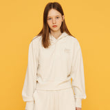 プリーツクロップスナップフーディー / PLEATS CROP SNAP HOODIE_IVORY