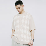チェッカーボードカラーニットカーディガン / CHECKER BOARD COLLAR KNIT CARDIGAN BEIGE