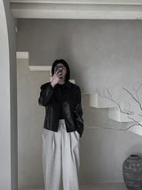 Pleddy Crop Leather Jacket (2color) (6676057096310)