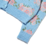 フラワーパターンクロップカーディガン / Flower Pattern Crop Cardigan_Ash Blue