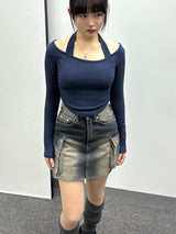 Halter-Neck Shirring Crop T