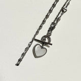 マザーオブパールハートトグルバーネックレス / eg White mother-of-pearl Heart Toggle Bar Necklace