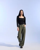 SQUARE NECK SHIRRING SLEEVE (BLACK) 