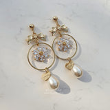 デイジーアンドリボンピアス / Gold Daisy and Ribbon Piercing