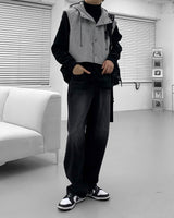 キャットオーバーサイズドフィットワイドデニムパンツ / [Unisex] Cat Oversized Fit Wide Black Denim Pants