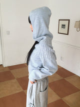 [Wool 15] ハインドツイストトッポッキボタンフードニット