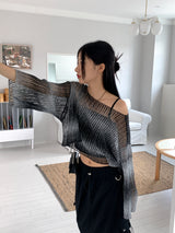 Wooseon tie-dye printing gradient crop long-sleeved knit