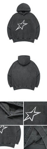 [24SS] STAR AE LOGO PIGMENT WASHING HOODIE CHARCOAl