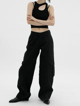 ローライズワイドパンツ/Low-rise black wide pants