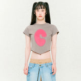 Symbol Scarf Cropped Short-Sleeved T-Shirt Cocoa