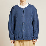 ラウンドネックワッフルカーディガン/DAMP ROUND-NECK WAFFLE CARDIGAN_NAVY