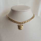 Melbie The Cat Series - Cat face Bold Chain Choker Necklace (Gold ver.)