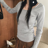 オールディベーシックプレーンディープUネックインナー長袖Tシャツ
