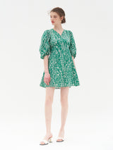 PUFF SLEEVES V NECK ONEPIECE_GREEN (6580887847030)