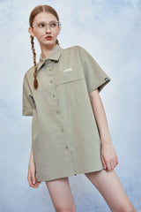 HIDE Cutting Half Sleeves Shirt (Light Khaki) (6570994565238)