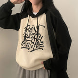 [Unique Hip!/Daily] ペインティングプリンティドボクシーレタリングカラードフーディー
