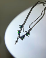 Green clear crystal layered necklace