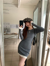 Slim line ribbed mini dress