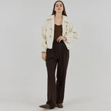 ツータックボタンワイドウールパンツ / Two-Tuck Button Wide Wool Pants (Brown)