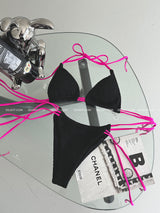 Hot pink colored string bikini