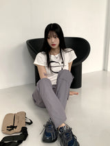 ベ―ルプリントクロップ半袖Tシャツ/Bellou printed cropped short-sleeved T-shirt