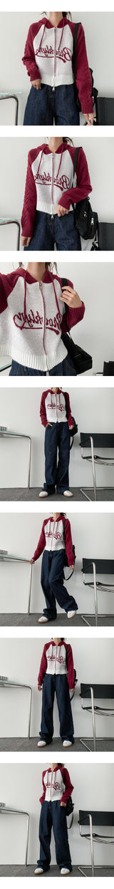 Teenage Two-Way Color Raglan Knit Zip-Up Hoodie