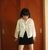 two-way ribbon puff blouse