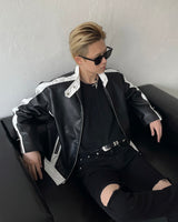 グロッシーバイカーレザージャケット / ENOC Glossy Biker Leather Jacket (2 colors)