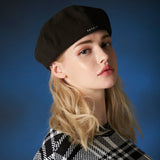 embroidery newsboy cap BLACK