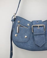 デニムスタッズショルダーバッグ/Denim Studded Shoulder Mini Bag (2color)
