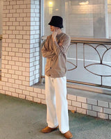 White wide long denim pants