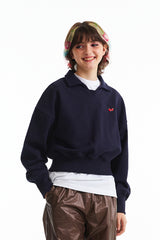 チェリーオープンカラースウェットシャツ / CHERRY OPEN COLLAR SWEATSHIRT [NAVY]