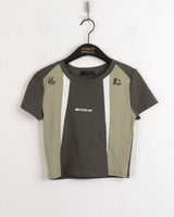 エンバースポーティ配色ラウンド半袖Tシャツ/ Enver sporty color matching round short-sleeved T-shirt