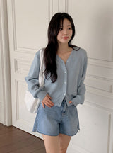 薄手フィットカットカプリスリットデニムパンツ(2color)