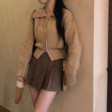 [BELLIDE MADE] Solid Standard Semi-Crop Knit Zip-Up