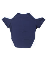 ポリエスターオフショルダークロップトップ / Polyester Off-Shoulder Crop Top (Navy)