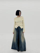 スプリットポイントオフショルダーニット/Split Point Off-Shoulder Knit (2color)