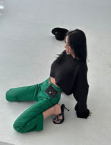 leather coated straight pants