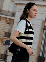 V NECK CABLE KNIT VEST BK+IV
