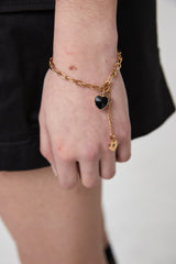 ブラックハートキュービックサージカルブレスレット / BLACK HEART CUBIC SURGICAL BRACELET GOLD