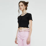 ボタンフロントクロップカーディガン / BUTTON FRONT CROP CARDIGAN (BLACK)