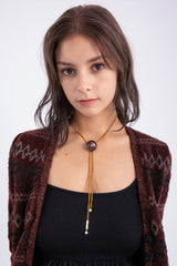 ボタンポイントボーロタイチェーンネックレス/Button point bolo tie chain necklace (Wine)
