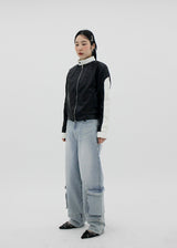 レイシングカラーマッチングレザージャケット / Racing color matching leather jacket (2color)