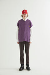 OVERSIZED CABLE KNIT VEST PURPLE MELANGE (6608600367222)