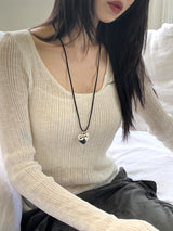 Roche Silver Bold Heart Strap Necklace