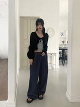 Lityu Trans-season frill strap see-through long-sleeved cardigan