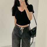 サイドシャーリングリブドクロップ半袖Tシャツ